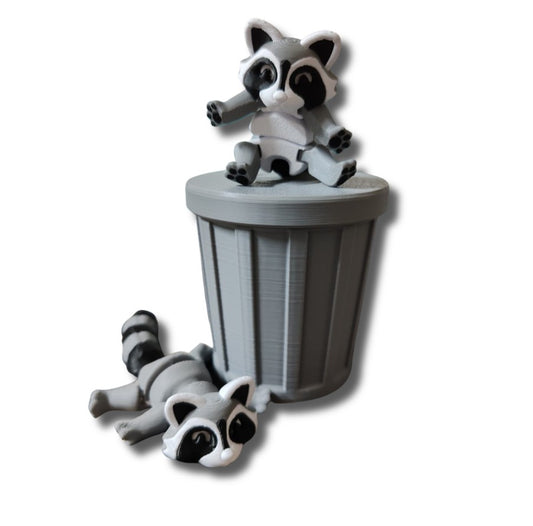 Gray raccoon figurine with poseable limbs