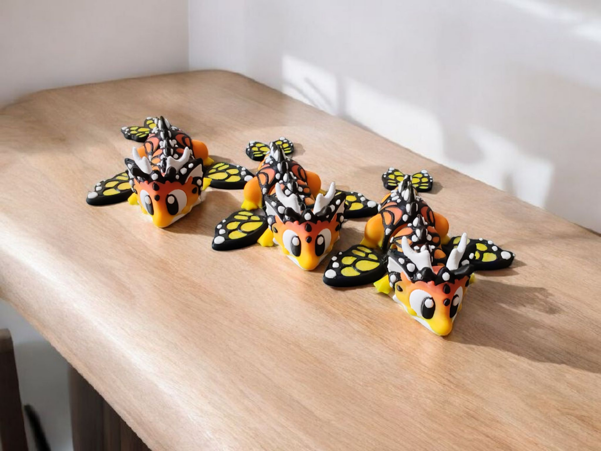 Colorful dragon with butterfly wings and articulated body