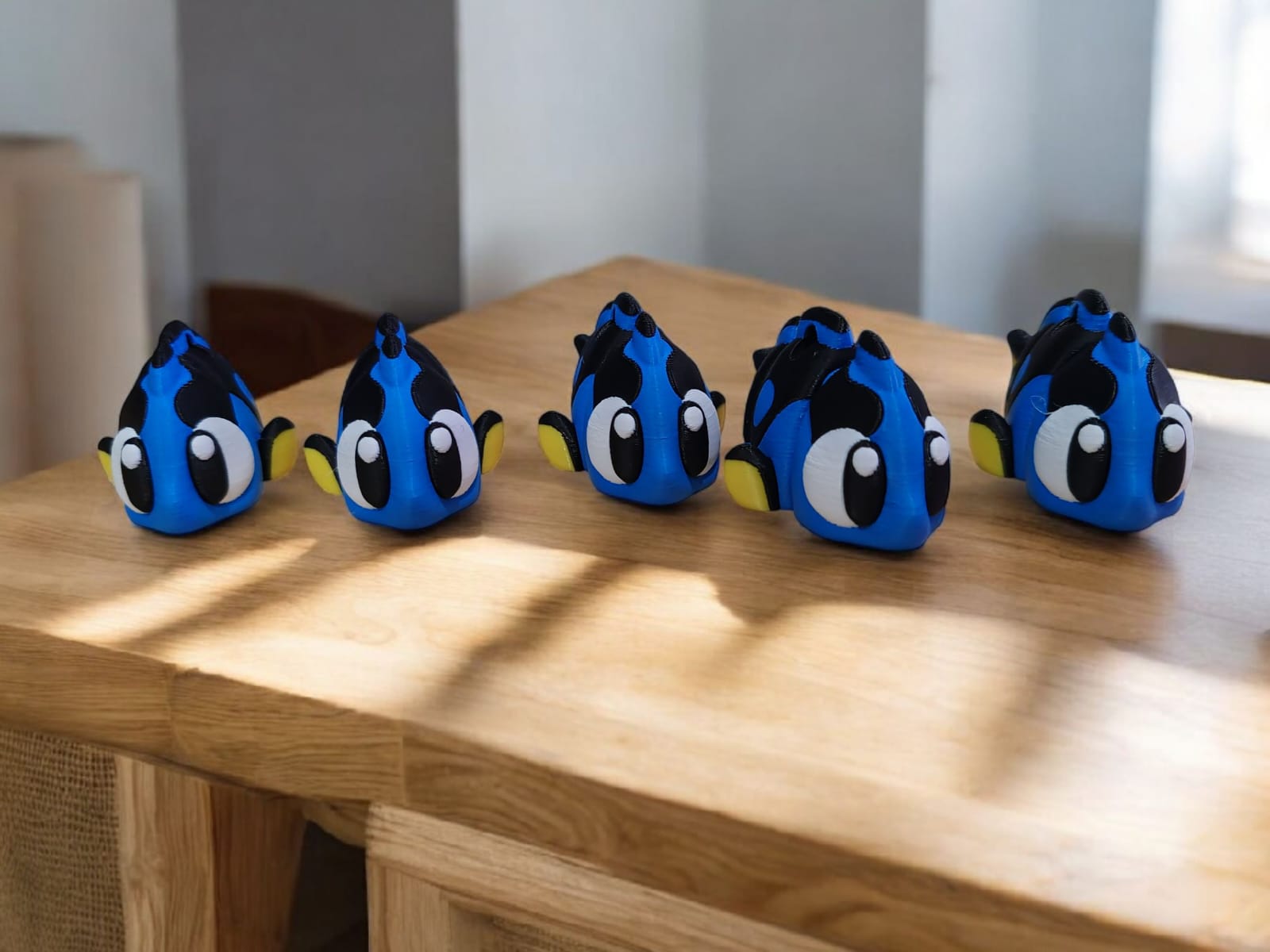 Blue and yellow articulated Dory fish toy with flexible fins