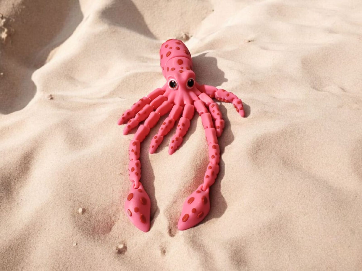 Red articulated squid with long flexible tentacles