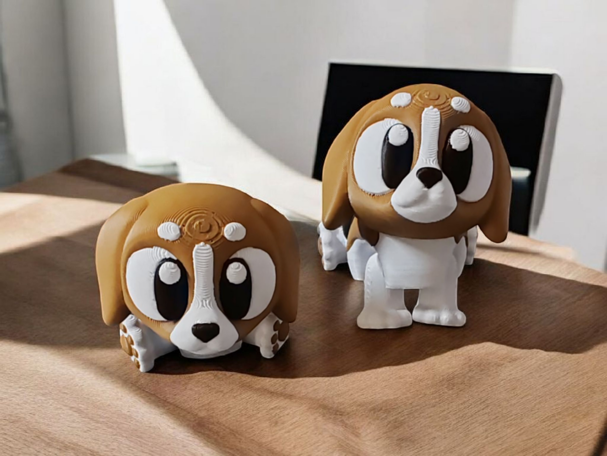 Brown and white beagle dog with articulated legs and tail