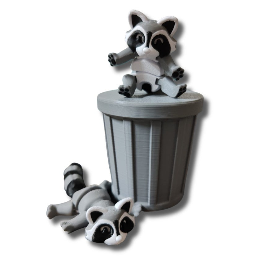 Gray raccoon figurine with poseable limbs