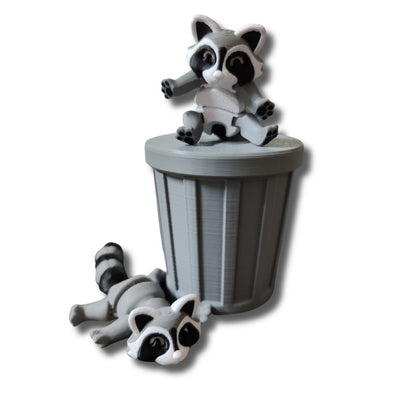 Gray raccoon figurine with poseable limbs