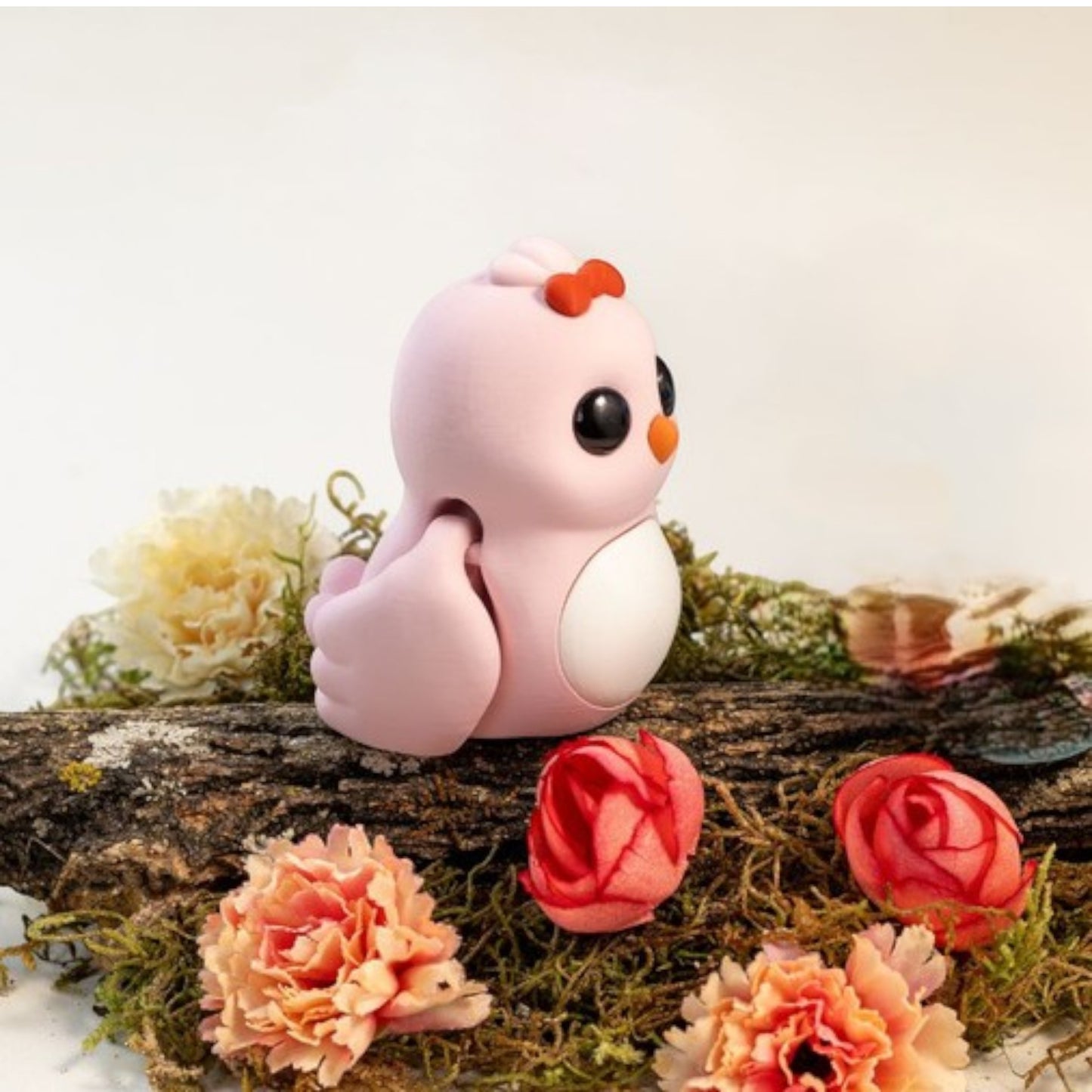 Pink flexible bird figurine with articulated body