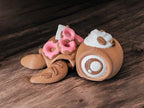 Coffee cup themed articulated turtle with donut shell pattern