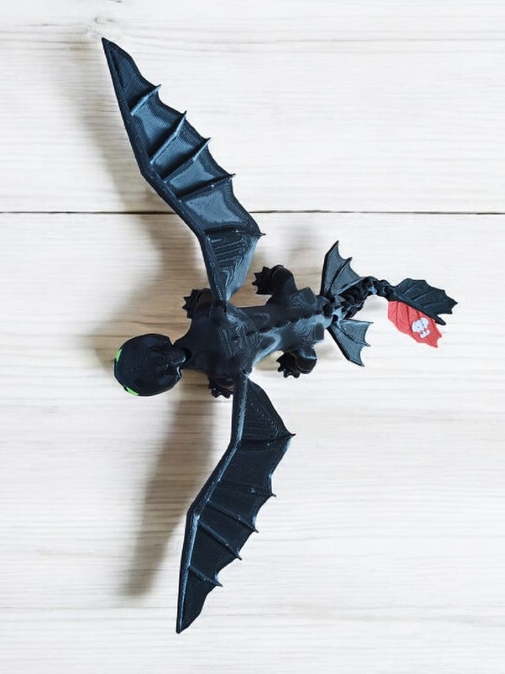 Side view of Toothless dragon showing flexible body and tail